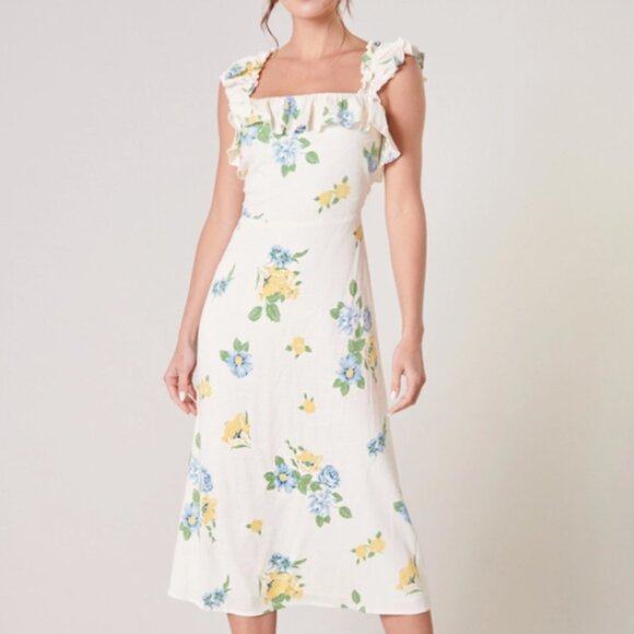 NWT Zula Floral Ruffle Trim Milo Midi Dress Sugarlips - Picture 1 of 6